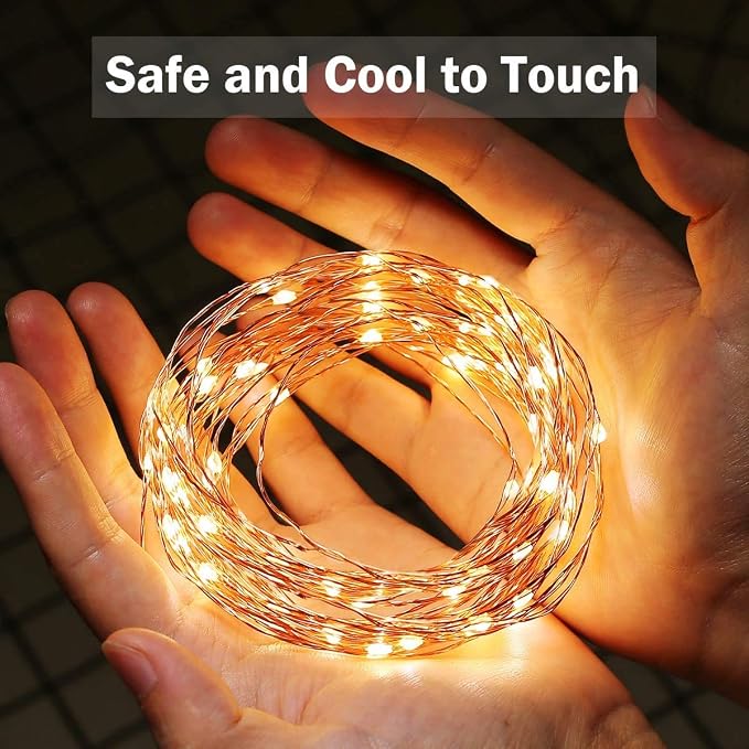 LE LIGHTING EVER String Lights 33ft with 100 LEDs, Waterproof Copper Wire Lights, Outdoor & Indoor Decorative Fairy Lights for Bedroom, Patio, Garden, Party, Wedding, Christmas and More | Warm White 3000K, Thin Copper Wire, Waterproof, Steady-on, Indoo...