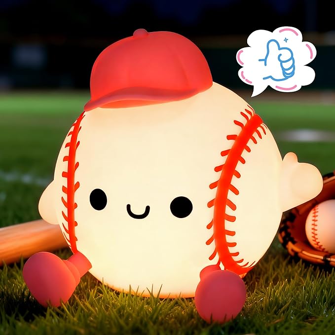 Softball Night Light for Girls, Silicone Touch Control Lamp, USB Rechargeable with Timer & Brightness Adjustment, Gift for Softball Lovers