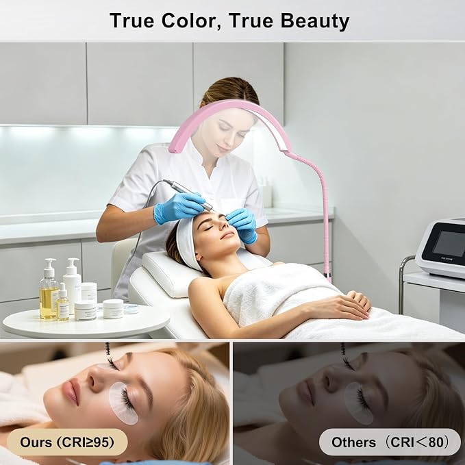 Professional Half Moon LED Desk Light for Nail Techs & Artists – Flexible Gooseneck Lamp with Clamp, 3 Color Modes & 5 Brightness Levels for Manicure, Tattoo, Beauty Work