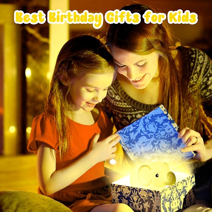 Elephant Night Light for Kids, Baby Nursery NightLight for Breastfeeding | New Born Baby Essentials Must Haves, BPA Free Silicone Night Lamp, Dimmable Nightlight, Rechargeable Light for Kids Adult