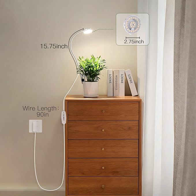 LORDEM Grow Lights for Indoor Plants, Clip-on Gooseneck Plant Lights for Indoor Growing，Full Spectrum LED Plant Light with 5 Dimming Levels,Auto On/Off Timer (6/8/12/16 Hrs),White,2 Packs