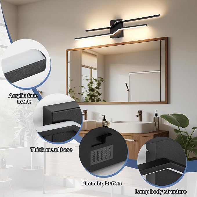 31.5 Inch Vanity Light for Bathroom Lighting Fixtures Over Mirror Black Dimmable 5CCT Vanity Lighting Fixture Modern Bath Vanity Lights Bar Wall Sconces