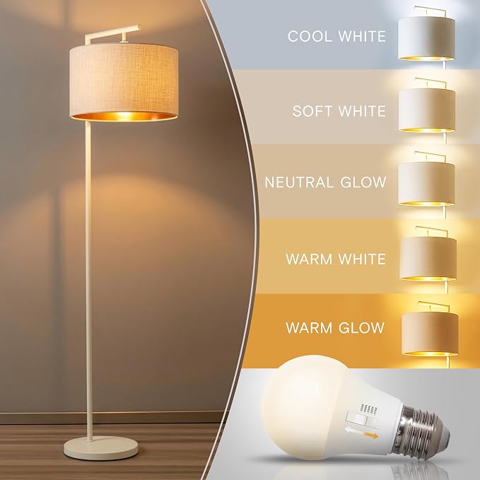 Brightech Montage Modern Floor Lamp - LED Standing Lamp with Adjustable Color Changing Bulbs for Living Rooms & Offices - Tall Corner Bedroom Reading Light for Contemporary Home Decor - Cream and Gold