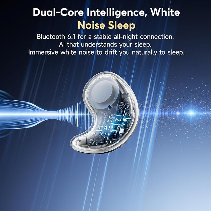 Invisible Sleep Earbuds for Side Sleepers, 3g Zero Pressure Flat Bluetooth Sleeping Headphones, Tiny Hidden Earphones, No Indicator Lights, White Noise Earbuds for All Night Sleep