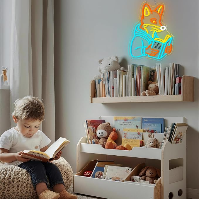Fox Reading Book Neon Sign Animal Books Neon Wall Decor Colorful Neon Lights for Library Bookshelves Classrooms Bedrooms Wall Art Decoration Classroom LED Light Sign Art Gifts for Book Lovers