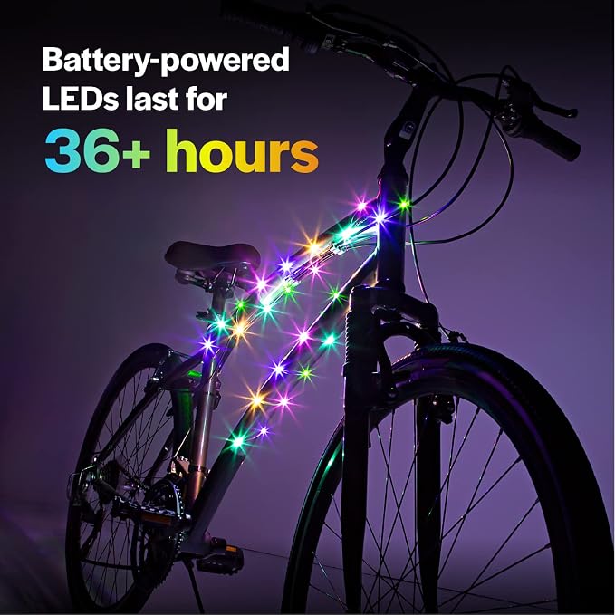 Brightz CosmicBrightz LED Bike Frame Rope Light - 6.5-Foot String Rope - Battery-Powered with On/Off Switch - Ultra Bright Color Keeps Your Ride Fun and Safe for Kids, Teens, & Adults