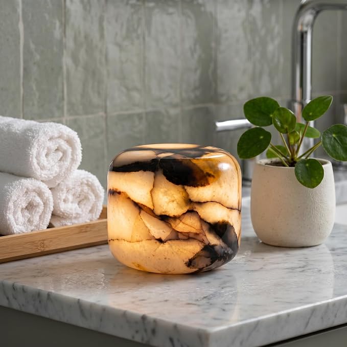 Natural Marble Lamp, Cordless Rechargeable Tap Light, 3-Way Dimmable Ambient Stone Glow Lamp, Portable Zen Decor Gift for Bedroom Desk Shelf