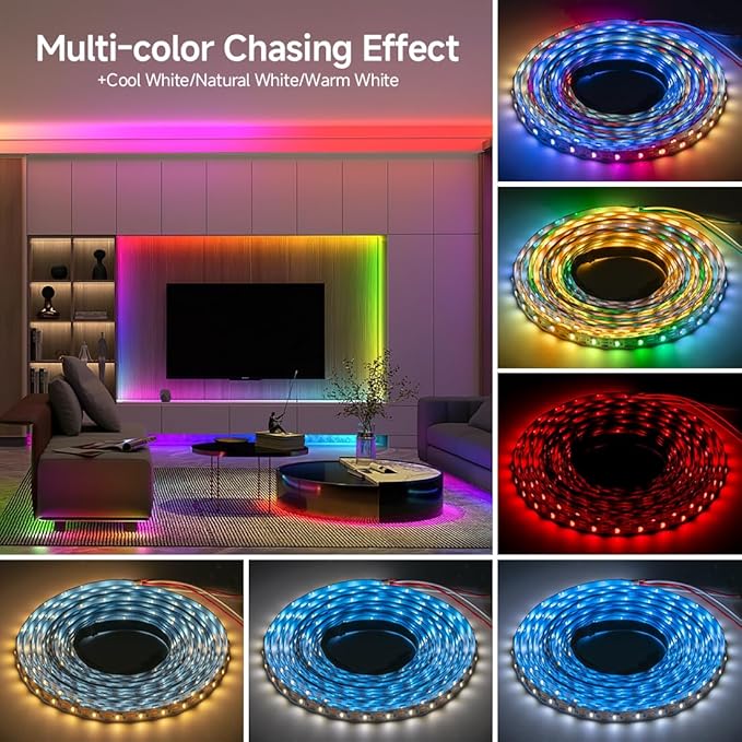 BTF-LIGHTING SK6812(Similar WS2812B) RGBW RGB+Warm White(3000K) Individually Addressable DC12V 16.4FT 60LED/m 4 Colors in 1 Light Dream LED Strip IP68 White PCB(No Adapter or Controller)