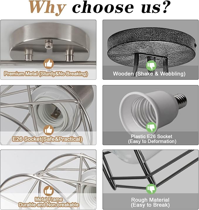 BUXVRCS Adjustable Multi-Directional Brushed Nickel Light Fixtures, Semi Flush Mount Ceiling Light, Kitchen Light Fixtures Ceiling Mount, Geometric Metal Cage Industrial Spotlight Fixtures