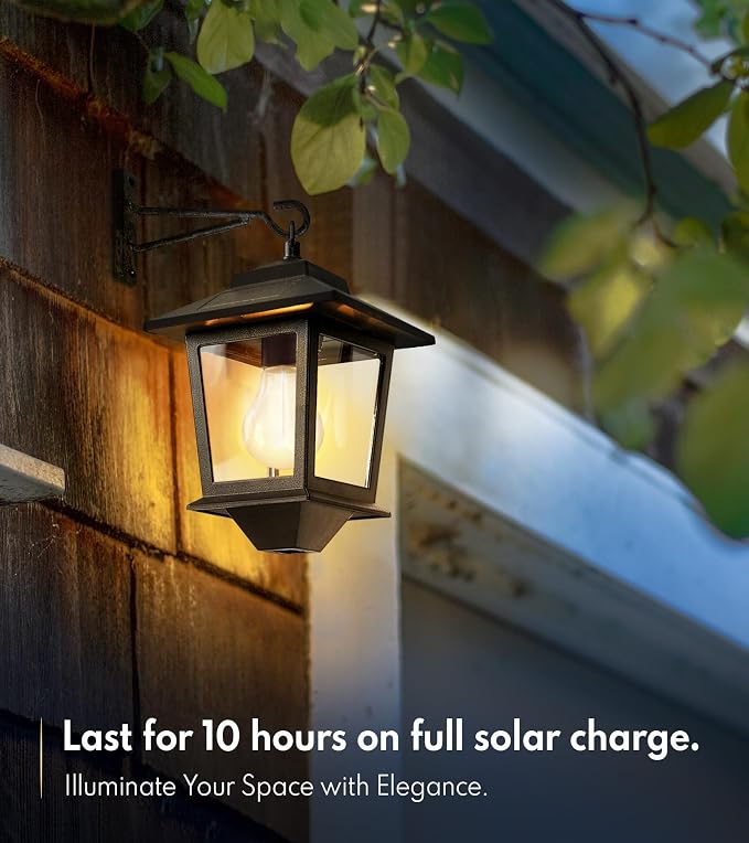 PASAMIC 2 Pack Solar Wall Lanterns,Outdoor Hanging Lights with 4 Solar Panels,Dusk to Dawn Led Outdoor Wall Sconce, Anti-Rust Waterproof Lanterns with Hooks,3000K Warm White