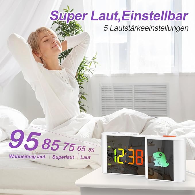 Alarm Clock,Alarm Clocks Bedside with Cute Cartoon,7.2''Large Mirror Clock,11 Colors Digital,10 Colors RGB Cartoon,Week Display,Auto Dimming,Dual Alarms,USB Port,5 Levels Volume for Bedroom Home Decor