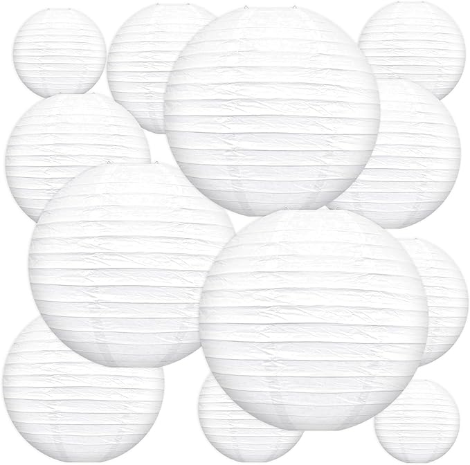 White Paper Lanterns Celehappy Hanging Round Paper Lanterns Decorative 6" 8” 10” Chinese Lanterns for Birthday Wedding Party Decoration Baby Showers Valentine Indoor Outdoor 12pcs