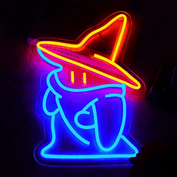 Black Mage FF Neon Signs Fantasy Lights Wall Final Black Mage Led Vivi Ornitier Sign Party Bedroom Bar Living Room Party Man Cave Game Room Party Gamer Decor 14 * 11 Inch