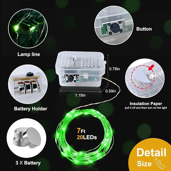 pozzolanas 12 Pack Green Battery Operated String Lights - 7ft Waterproof Fairy Lights with 20 LEDs for Home, Mason Jar, Party, Wedding, Halloween, Christmas Decorations