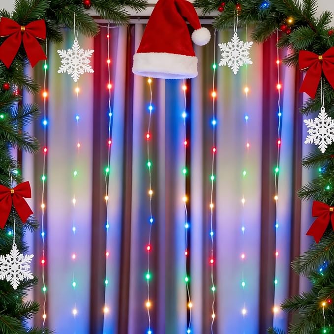 Fairy Curtain Lights Upgraded Tangle-Free Multicolor USB Plug in 8 Modes String Hanging Lights with Remote for Christmas, Bedroom, Indoor, Outdoor, Weddings, Party (6.6FTx6.6FT)