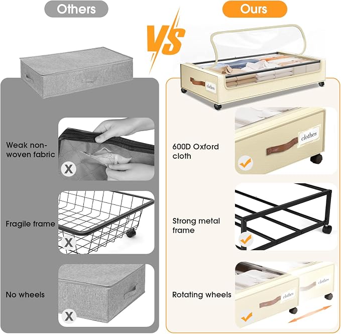Under Bed Storage with Wheels 3Pack Storage Containers with Clear Window | Under Bed Drawers Rolling Under Bed Storage for Clothes,Shoes, Blankets (30.71 x 16.93 x 6.69 in, Beige)
