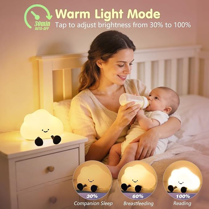 YISUN Cloud Night Light, Cute Silicone Nightlight for Baby Toddler, Rechargeable LED Nursery Lamp with Timer, 3 Level Dimmable Soft Squishy Night Lamp Gift for Bedroom Kids Room Decor