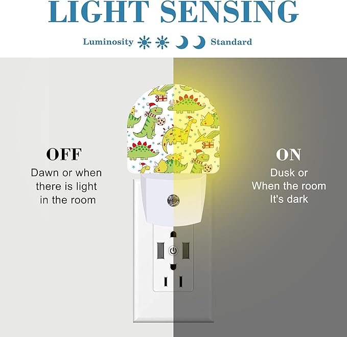 Cute Christmas Doddle Dinosaurs Night Light for Kids, LED Night Light Plug into Wall with Dusk to Dawn Sensor for Girls Boys Women Room Decor, Hallway, Kitchen, Bathroom, Nursery, Stairs