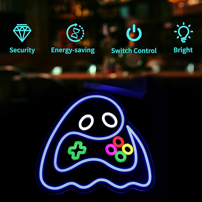 Neon Sign, HSJNJKFU Game Neon Signs for Wall Decor Ghost Gaming Led Light up Signs for Room Home Halloween Playroom Party Bar Beer Signs for Man Cave - LED Neon USB Powered