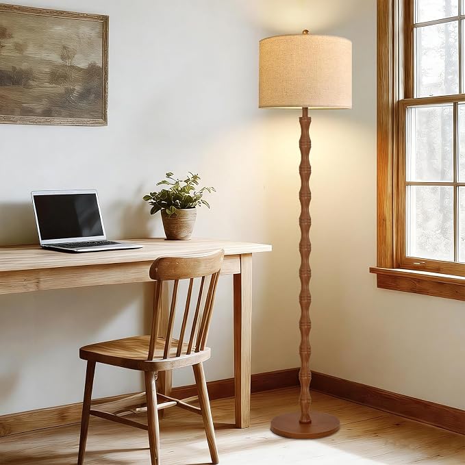 ILLMTW Wood Floor Lamp for Living Room,Bedroom,Vintage Farmhouse Mid Century Standing Lamp with Remote,Dimmable Rustic Industrial Tall Lamp Retro Floor Light Boho Bohemian