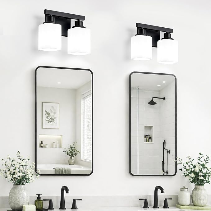2 Light Bathroom Vanity Light,Matte Black Vanity Lights with Clear Glass,Bathroom Lighting Fixtures Over Mirror,Wall Light Fixtures for Living Room,Bedroom,Hallway(E26 Base)