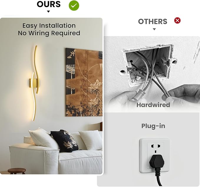 Gold Battery Operated Wall Sconces: 39.3 Inch Rechargeable Wall Sconce Set of 2 with Remote Control/3 Colors/10-100% Dimming/Timer Modern LED Wall Light for Bedroom Living Room Hallway Bathroom, 2 Pcs