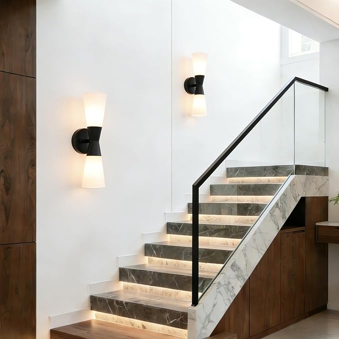 Wall Sconces Set of 2 for Bathroom, Modern Indoor Vanity Light Fixtures 17", Up Down Lighting, Wall Mount Lamp for Living Room Bedroom Hallway Stairway Fireplace Mirror E26 Base 2PC White&Black