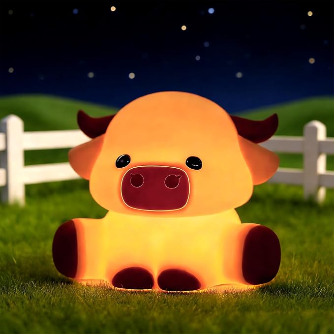 Highland Cow Night Light for Kids, Dimmable and Timed Silicone Night Lamp, Highland Cow Lamp for Nursery Bedroom Suitable for Room Decor and Themed Gifts