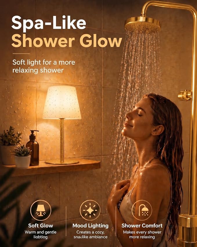 EZVALO Outdoor Cordless Table Lamp, IP65 Waterproof 4500mAh Rechargeble Shower Lamp, Dimmable Touch Lamp, LED Night Light Lamp for Bathroom Patio Camping Restaurant Home 1 Pack (Gold)