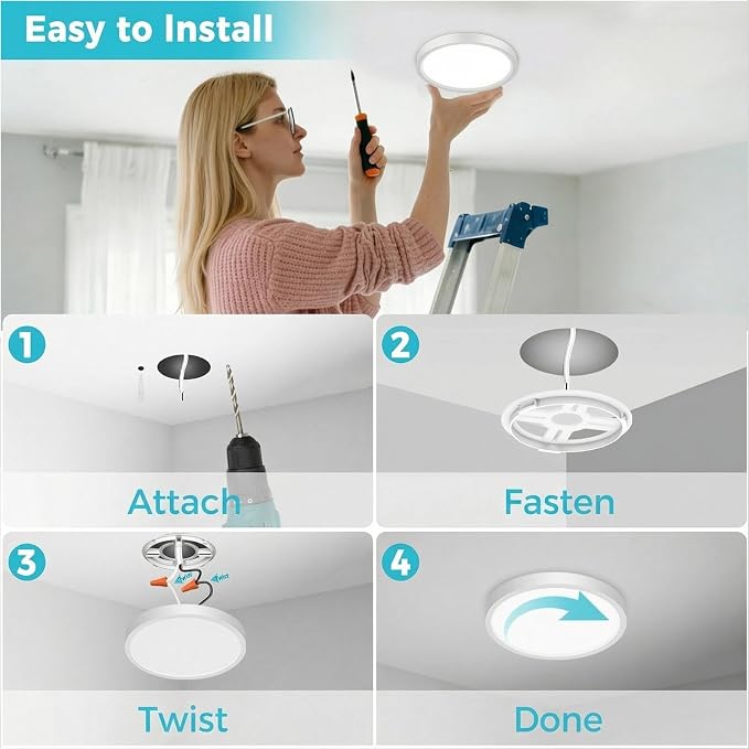libtit 2Pack 15inch LED Flush Mount Ceiling Light, Dimmable & 5Color Temperatures (3000K-6500K), 30W Round Slim White Light Fixture for Bedroom Livingroom Garage Kitchen