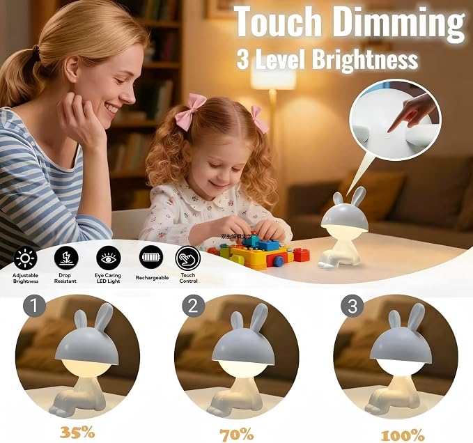 Night Lights for Kids,Rechargeable TableLamp,Touch Bedside Lamps,Cordless Dimmable Warm White Light,Baby Nursery,Breastfeeding,Sleep Aid,Cute Bunny Decor Gifts for Toddler Boys Girls Adults