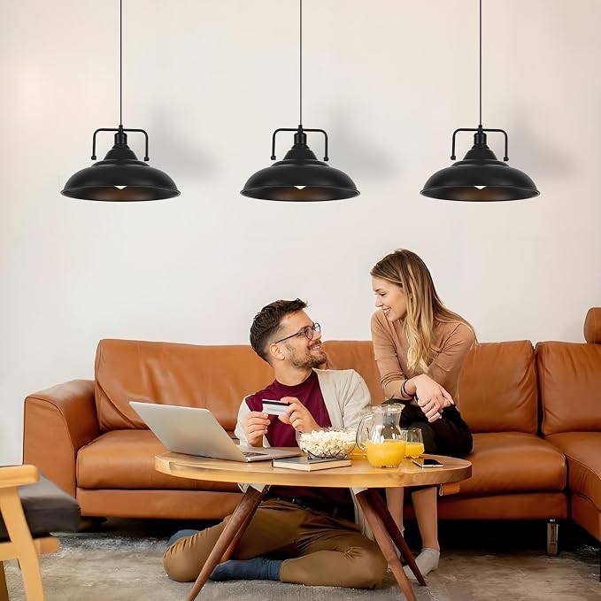 Black Pendant Light, Large Pendant Light 15.7" 3 Packs, Farmhouse Pendant Light, Modern Pendant Lights, Kitchen Pendant Lights, Pendant Lights Kitchen Island for Kitchen, Living Room, Bedroom