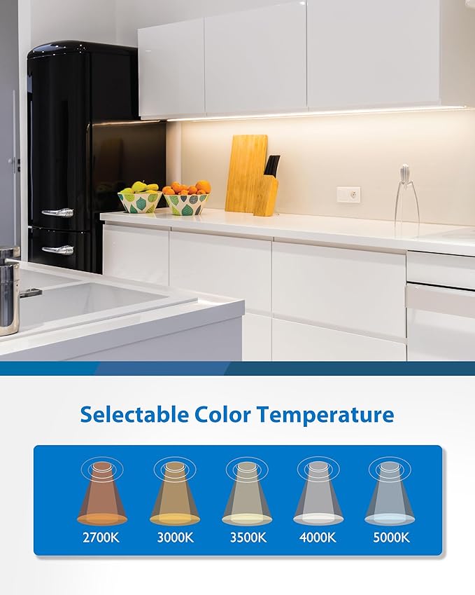 24” LED Direct Wire Under Cabinet Light with On/Off Switch - Dimmable LED Lights for Kitchen - Selectable CCT 2700K-5000K, 612-648 Lumens, 9W - UCB Hardwired Under Cabinet Lighting by NICOR Lighting