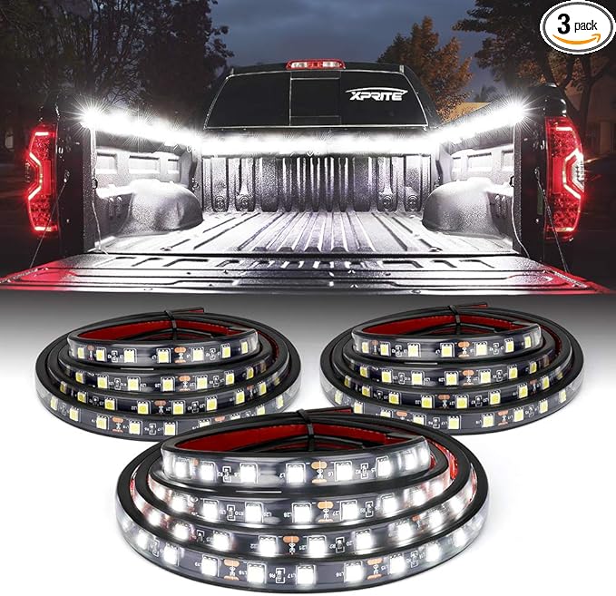 Xprite 3PCS 60" Inch White LED Truck Bed Lights Strip Kit, Pickup Under Body Bed Decoration Lighting Bar for Cargo Trucks Vans SUV RV Boat, with On/Off Switch