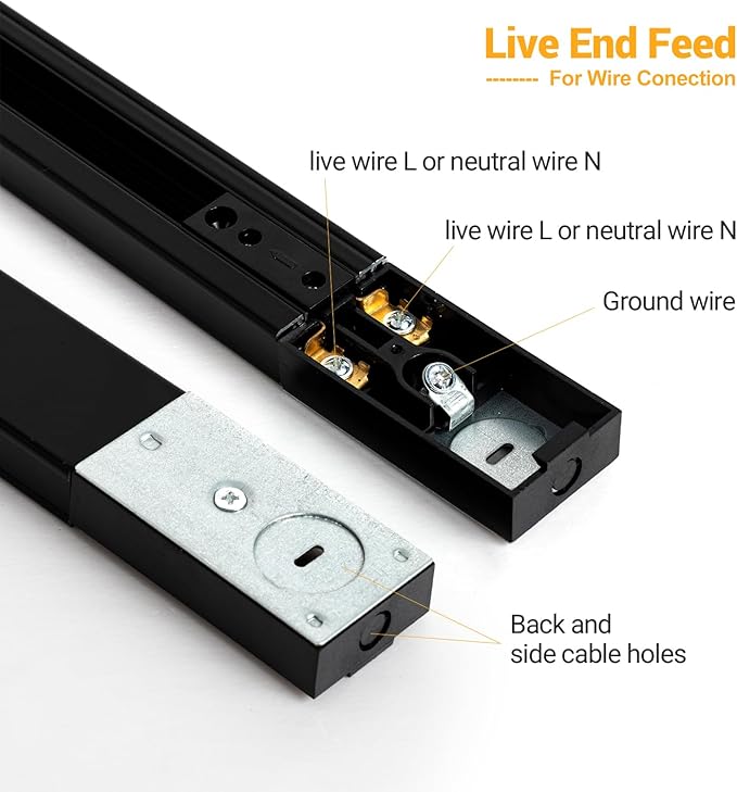 20FT H Track Lighting Rails Kit, Black | H Type Track Rails with Floating Canopy Connector, End Caps, Live End Feed and T L Connector