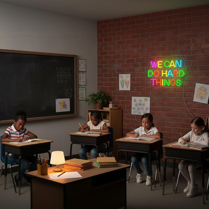 We Can Do Hard Things Neon Sign, Motivational LED Classroom Neon Light | Dimmable USB Powered Colorful Neon Light for Inspirational Classroom, Bedroom, Dorm, Office Decor, Teacher Gift, Student Gift