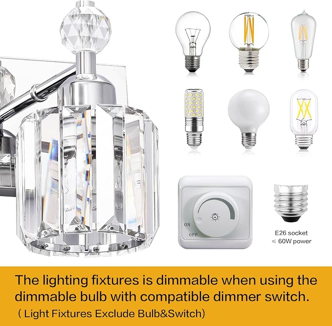 PRESDE 3-Light Crystal Bathroom Vanity Light, Chrom ModernBathroom Lights Fixtures Over Mirror Wall Lamp for Bathroom Bedroom Hallway