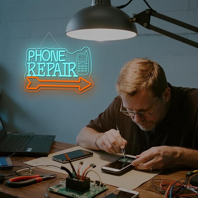 Looklight Phone Repair Neon Sign Arrow Neon Lights for Wall Decor Blue Orange Led Lights for Mobile Phone Repair Shop Business Cellphone Repair Shop Decorations