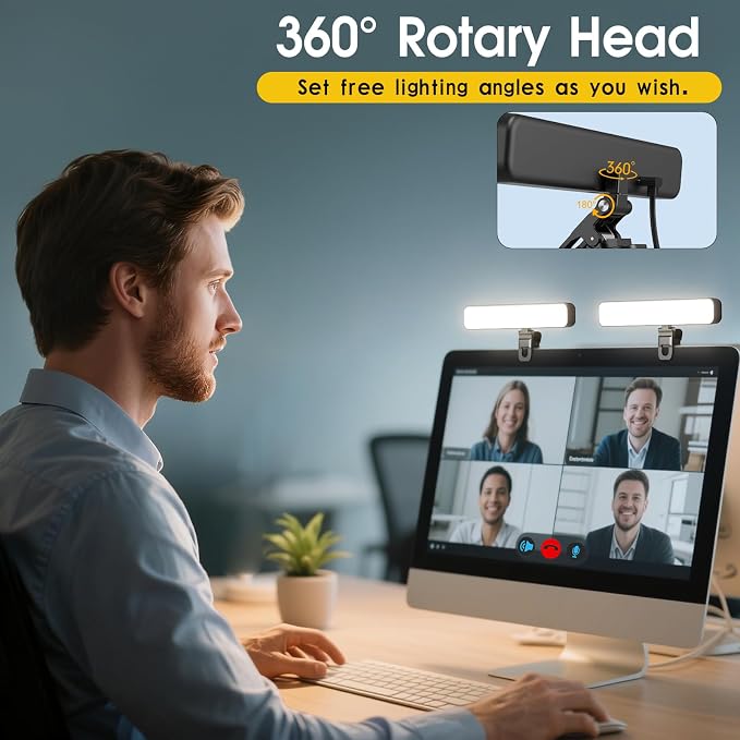 16W 2PCs Video Conference Lighting, LED Streaming Light Clip-On, Zoom Lighting for Computer Monitor Webcam Laptop, Desk Ring Light for Video Recording Podcast, Eye-Caring&360° Rotary Backlight