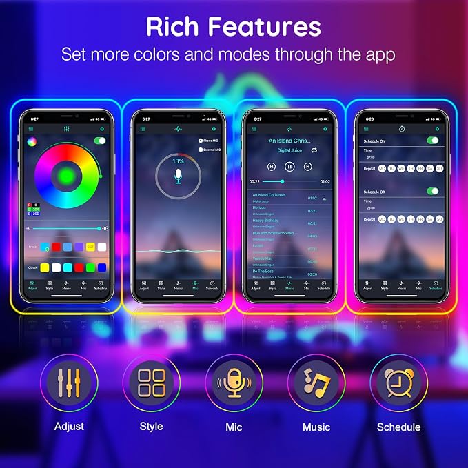 FBZ 150Ft Led Rope Lights, Flexible Neon Lights Control with App/Remote, Multiple Modes, IP65 Outdoor RGB Waterproof, Music Sync Gaming Light Strip for Bedroom Decor