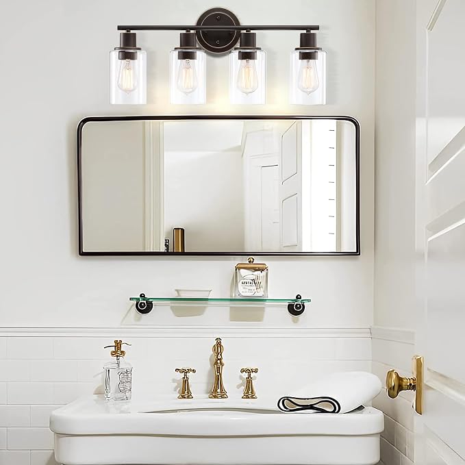 4-Light Oil Rubbed Bronze Bathroom Lighting Fixtures Over Mirror 4-Light Bathroom Vanity Light Oil Rubbed Bronze Vanity Wall Sconce Over Sink