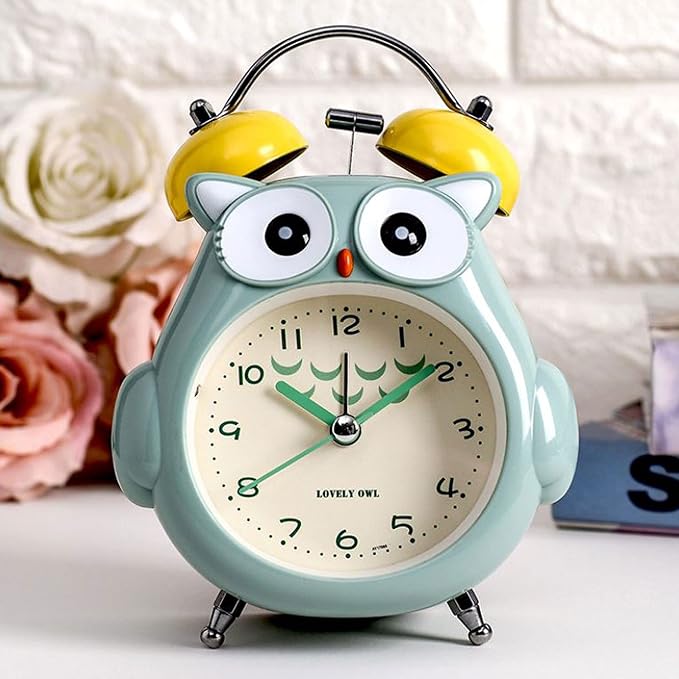 Aisi Kids Alarm Clock Cute Cartoon Owl Loud Bell Alarm Clock Non-Ticking Desk Clock with Night Light