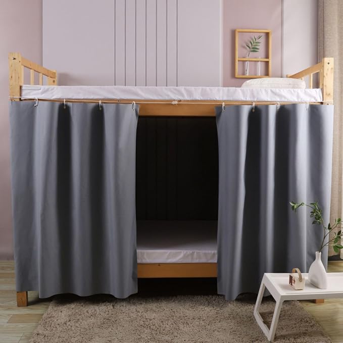 Dorm Blackout Privacy Bottom Bunk Bed Curtains - 2 Panels 78.7"x45.3", No Drill Installation for Twin Loft Beds, Light Blocking Under Bed Canopy with Hanging Hooks & Ropes