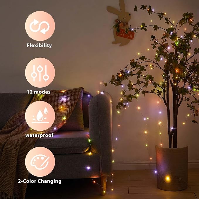 Ariceleo 2 Packs Warm White & Multi-Color Battery Operated String Lights, 5M/16.4ft. 50 LEDs Remote Control Timer 12 Modes Optional Twinkle Battery Powered Fairy Lights Sliver Wire Firefly Lights
