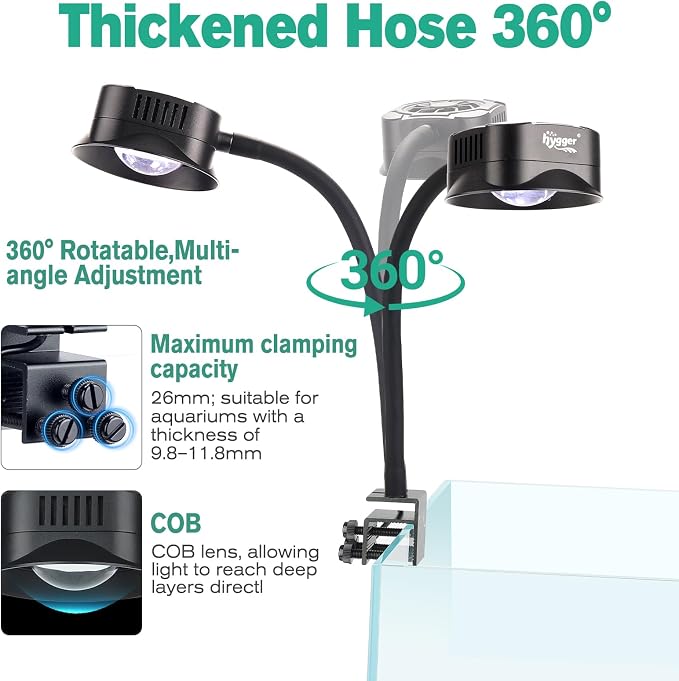 hygger Clip On LED Aquarium Light, 24/7 Cycle Fish Tank Light with Timer | 30W Full Spectrum Fish Tank Light for 2-10 Gal Freshwater Tank,Planted Tank Light Adjustable Color /Brightness, Auto On Off