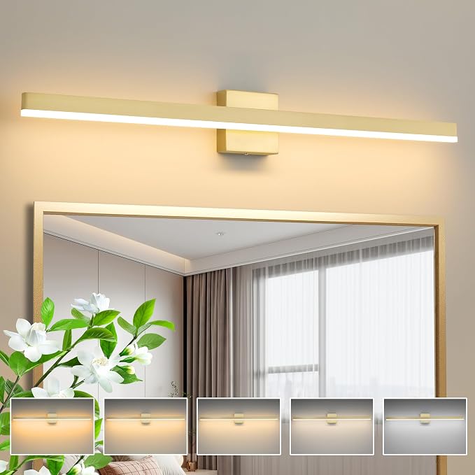 Gold Bathroom Vanity Light Fixture 39.4'' 20W Dimmable 5CCT LED Hardwired | Bathroom Light Fixture Over Mirror, Bathroom Wall Sconce, Rust-resistant, ETL Certificated, 2700K/3000K/3500K/4000K/5000K
