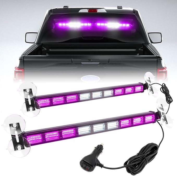 BooYu [Upgraded] Switchable 4 Colors Emergency Strobe Traffic Advisor Light Bar 162LED Windshield 2 in 1 Visor Safety Warning Hazard Flashing Lights for Funeral Escort Truck Vehicle (Purple/White)