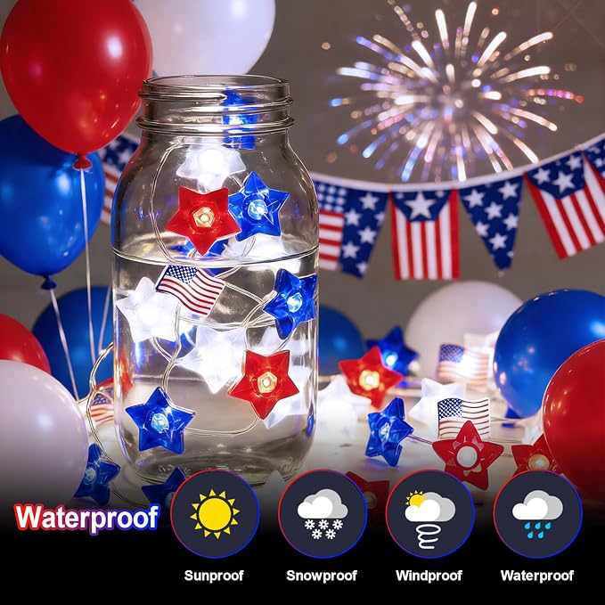 Red White and Blue Patriotic String Lights, 33FT 100 LED Plug in Fairy Lights with 16 Lighting Modes & Timer, 4th of July Decorations for Independence Day Memorial Day Home Garden Decor
