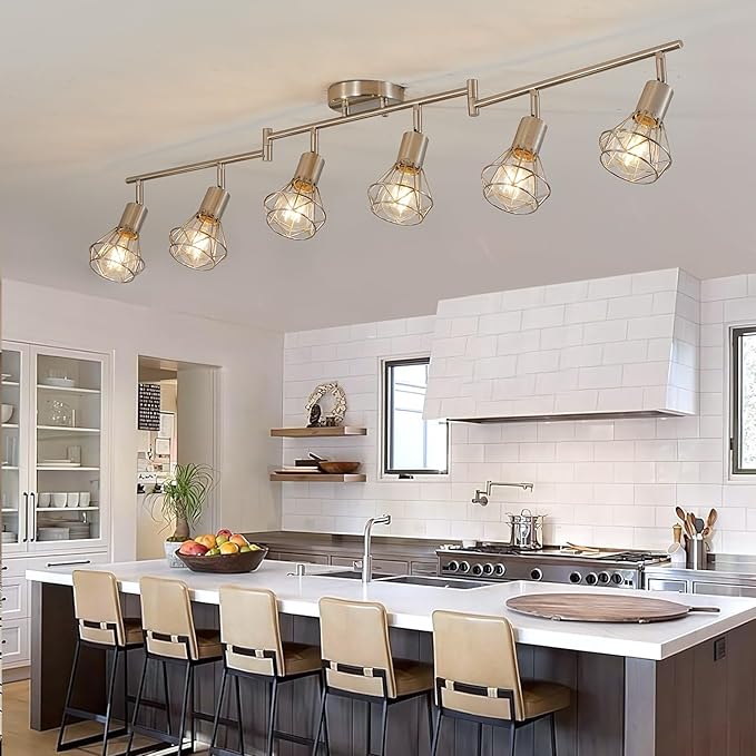 6-Light Farmhouse Track Lighting Fixtures Ceiling with Flexibly Rotatable Light Heads – Kitchen Lights Ceiling Mount for Kitchen, Dining Room (E26 Base) Kitchen Lighting Fixture