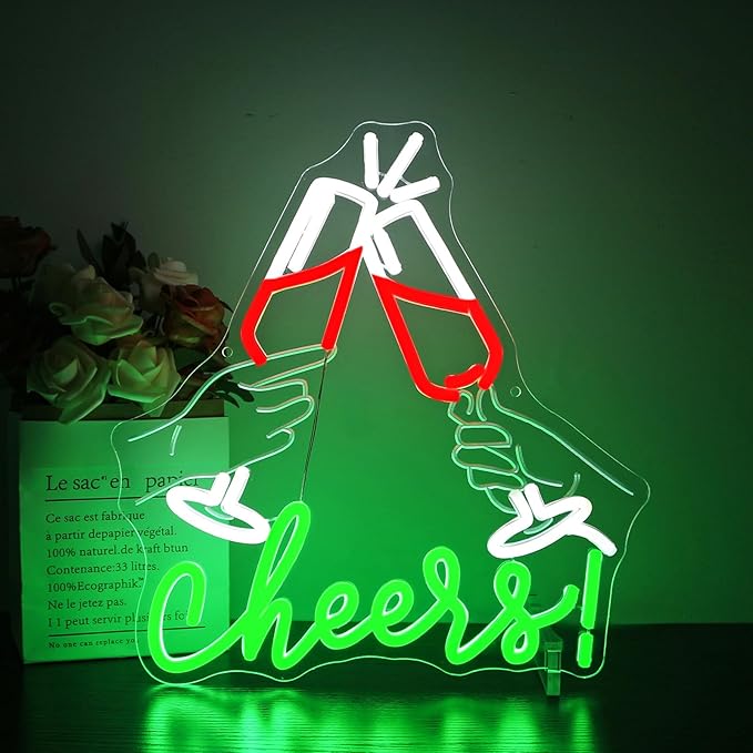 Neon Sign, HSJNJKFU Cheers Neon Signs for Wall Decor Beer Signs for Man Cave, Party, Birthday, Home, Room Decor - Art Carving Design LED Light up Sign - USB Powered
